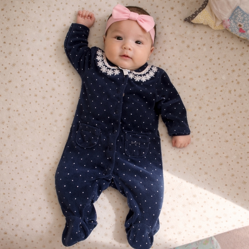 4/25 Jasper Conran Polka Dot fleece Baby One Piece 3-6m